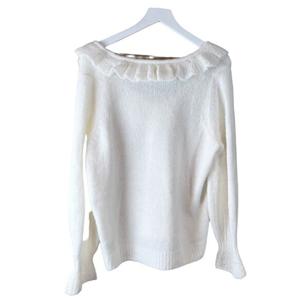 Boden Fluffy Frill V-neck Sweater Ivory Alpaca Size 12 - Picture 14 of 15